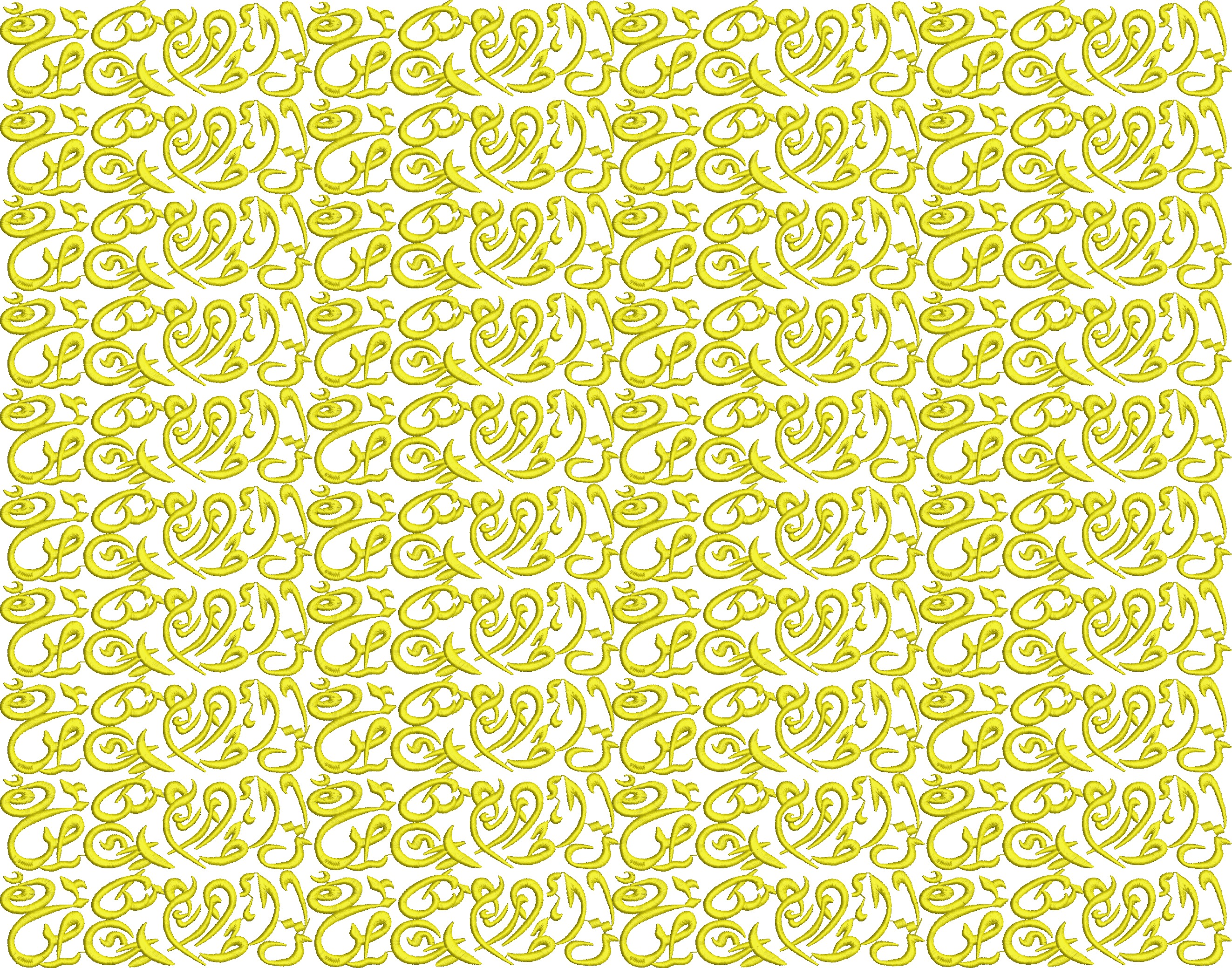 Embroidery design: A repeating all-over embroidery pattern featuring intricate yellow arabesque and ornamental motifs in a traditional styl