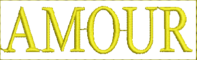 Embroidery design: Embroidery design of the word AMOUR in capital letters, golden yellow color, with a thin golden border.