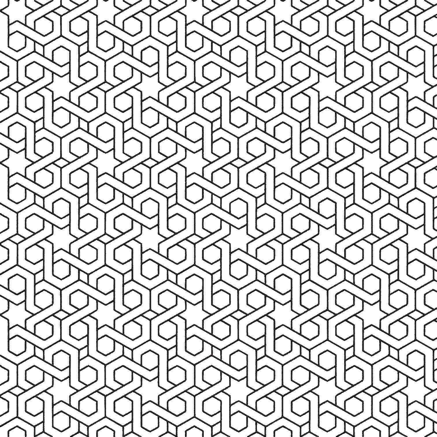 Embroidery design: A black and white embroidery design featuring a repeating geometric pattern of interlocking hexagons and stars.