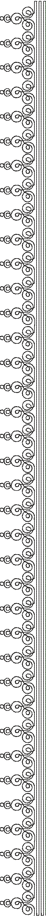 Embroidery design: A vertical border embroidery design featuring repeating black scrollwork motifs on a white background, with a thin green