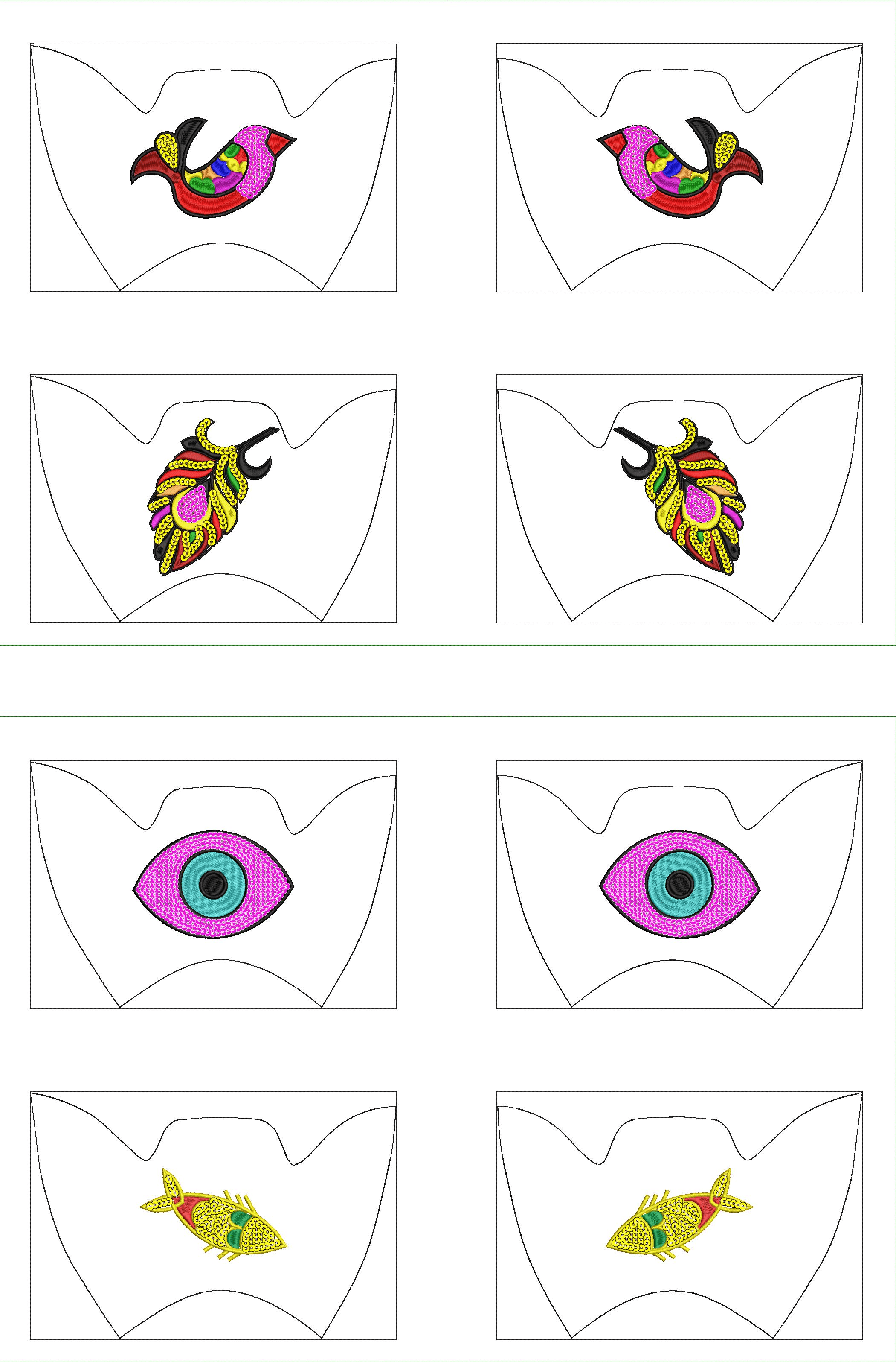 Embroidery design: A vibrant embroidery design of a stylized bird with colorful plumage.