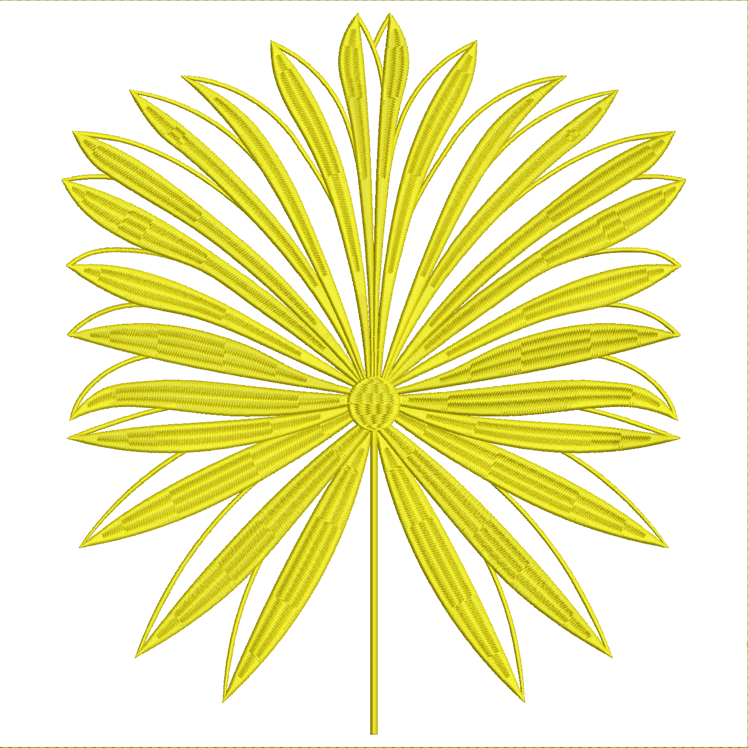 Embroidery design: A symmetrical, ornamental embroidery design featuring stylized yellow petals radiating from a central point, resembling 