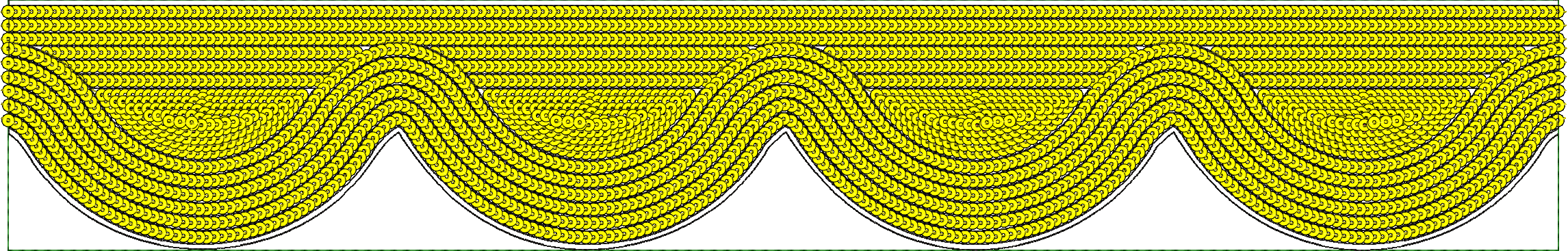 Embroidery design: A repeating decorative embroidery pattern of yellow wave-like shapes on a white background, outlined in black.