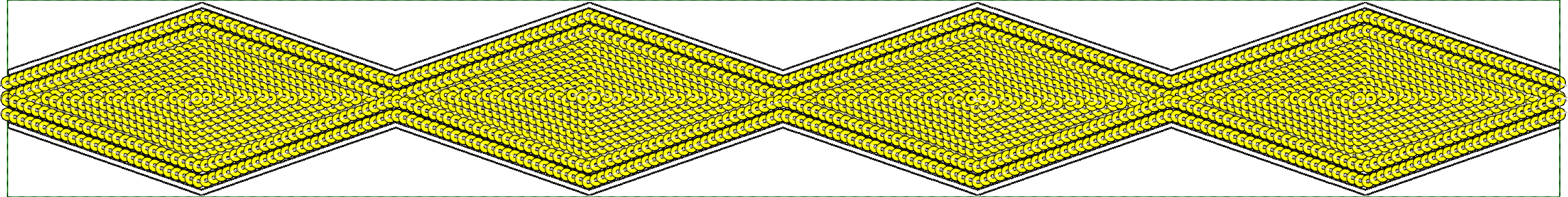 Embroidery design: A geometric embroidery design featuring a repeating pattern of diamonds filled with yellow concentric circles, outlined 