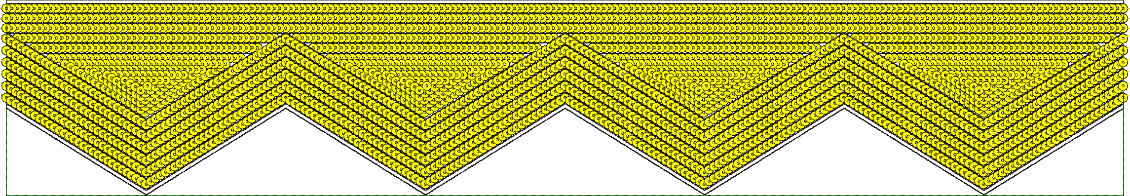 Embroidery design: An abstract geometric embroidery design featuring repeating chevron patterns made of yellow dots with black outlines, se