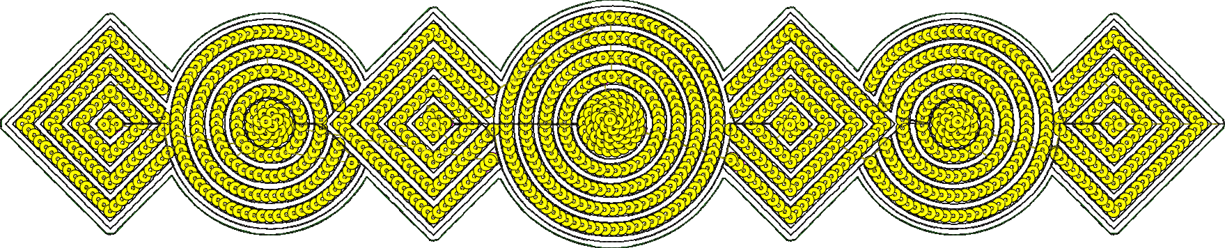 Embroidery design: A repeating geometric border design with alternating diamond and semi-circular motifs. Each motif is filled with concent