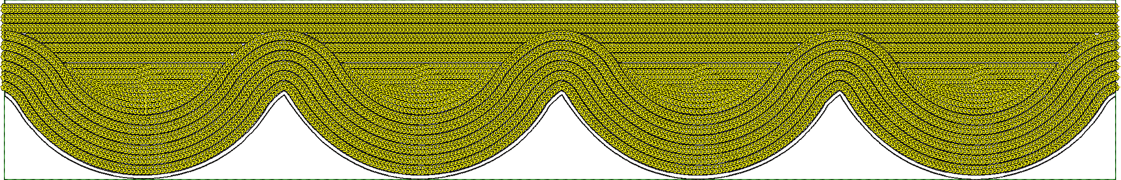 Embroidery design: An embroidery design featuring repeating yellow comma-like shapes outlined in black, forming a dense, wave-like pattern.