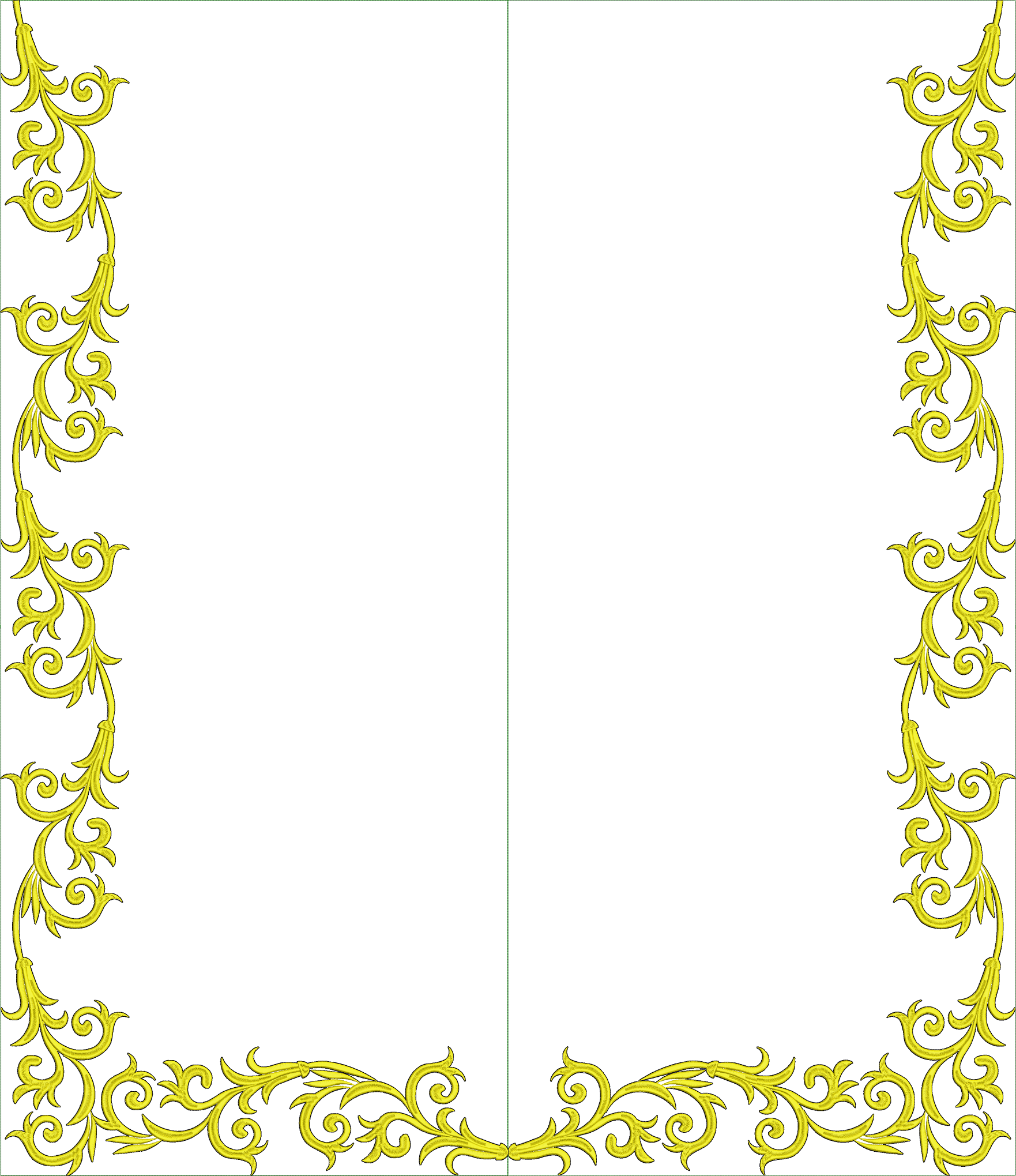 Embroidery design: A decorative ornamental border design with scrollwork and vine motifs in gold.