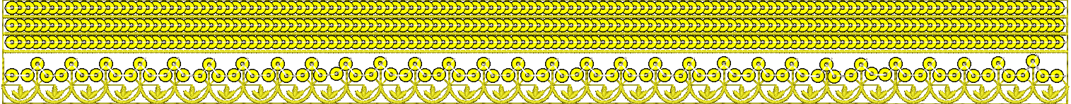 Embroidery design: A decorative embroidery design featuring multiple horizontal rows of yellow circular motifs with a metallic silver outli