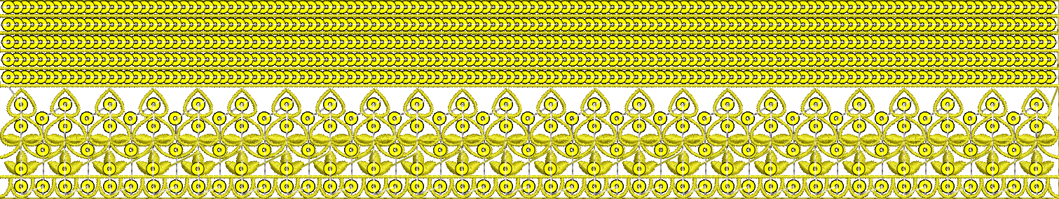 Embroidery design: A yellow ornamental border design featuring multiple rows of stacked circular motifs at the top, transitioning into a re