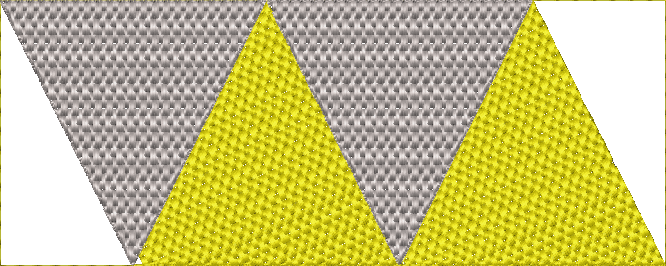 Embroidery design: A decorative geometric pattern composed of alternating yellow and grey triangles with a textured, embroidered appearance