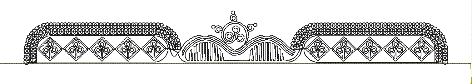Embroidery design: A black and white decorative border design with symmetrical elements, featuring repeating diamond shapes with internal f