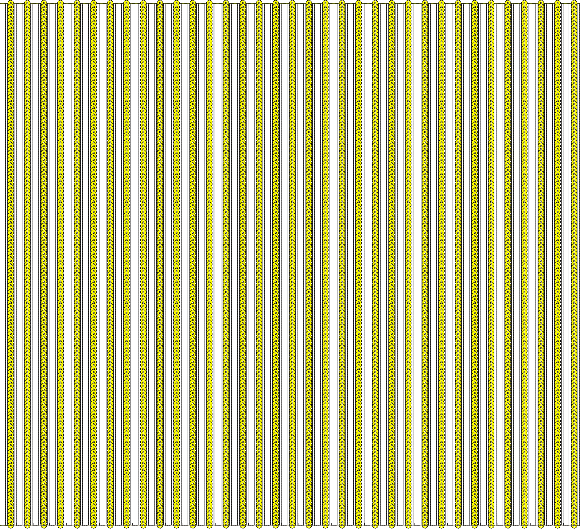 Embroidery design: A seamless pattern of repeating vertical stripes, each containing a yellow circular motif outlined in black, on a white 