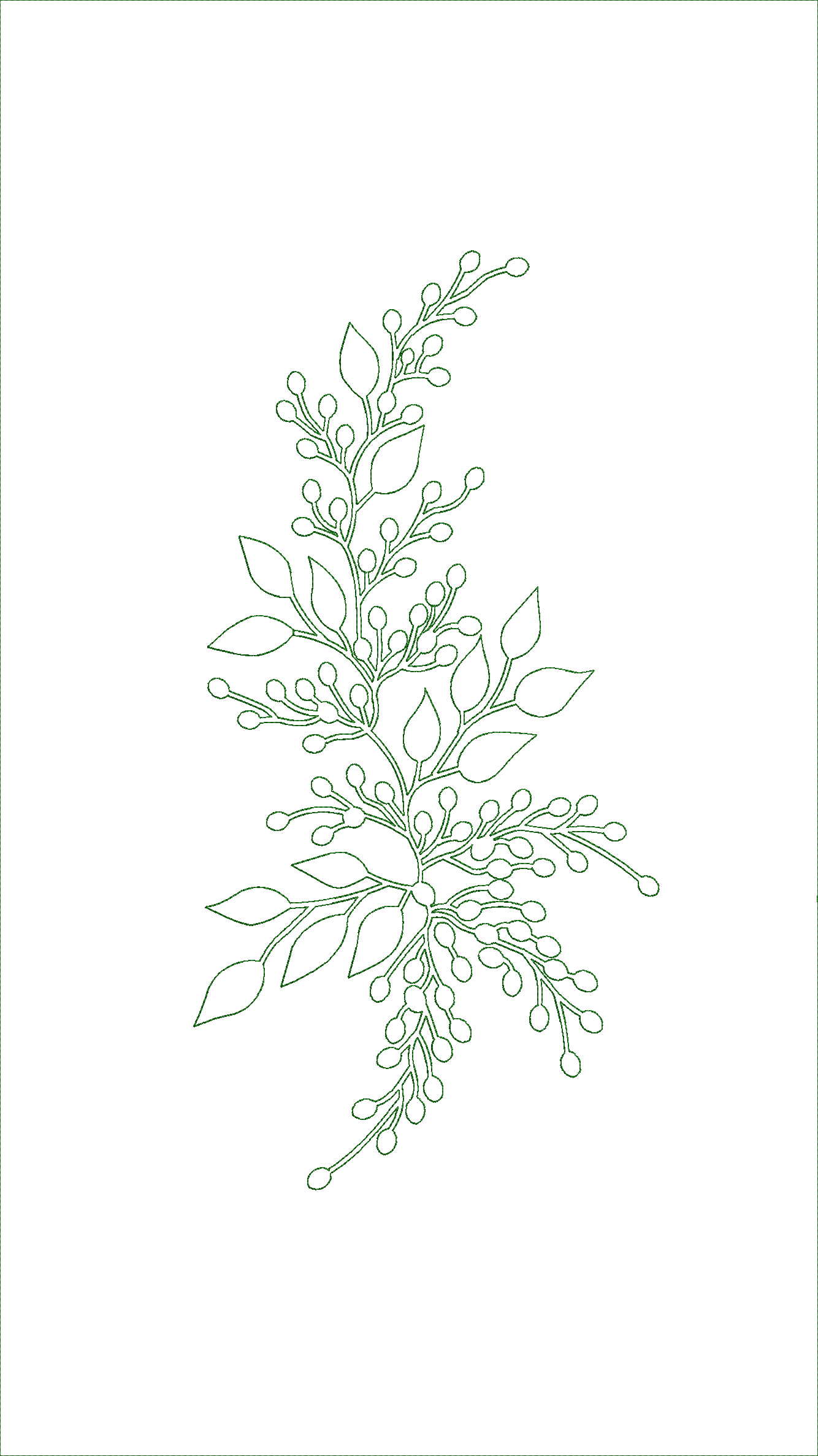 Embroidery design: A decorative embroidery design featuring green leaves and berries in a vine formation.