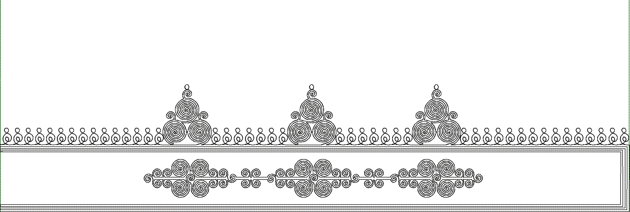 Embroidery design: A decorative black and white embroidery design featuring a symmetrical border with repeating geometric and scrollwork mo