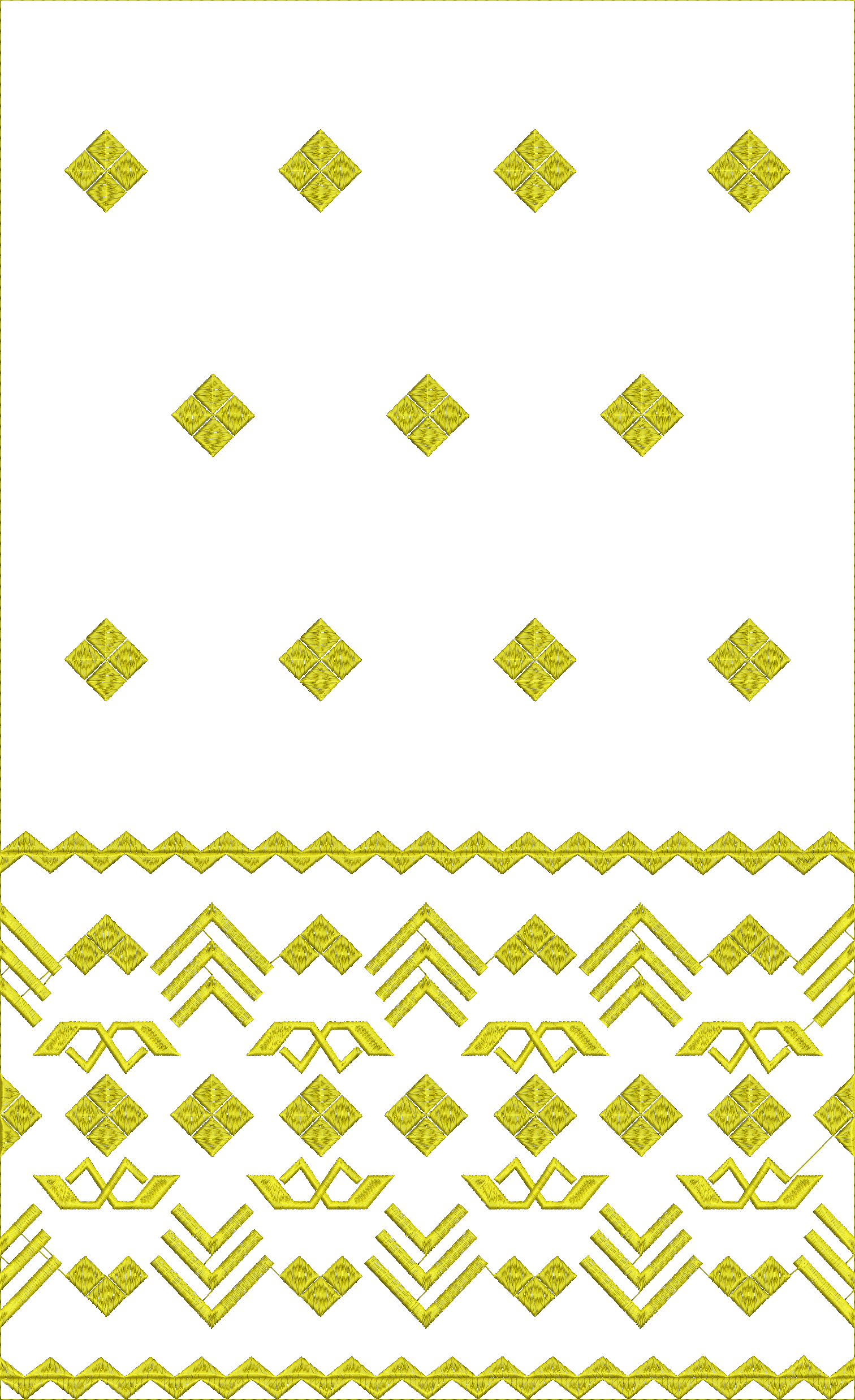 Embroidery design: A decorative embroidery pattern with repeating yellow diamond motifs and a yellow geometric border along the bottom on a