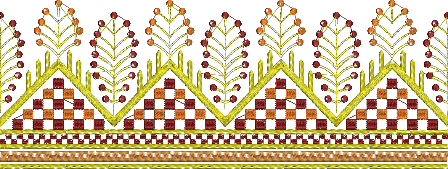 Embroidery design: A decorative, symmetrical embroidery border design with repeating geometric motifs. The design features diamond and dot 