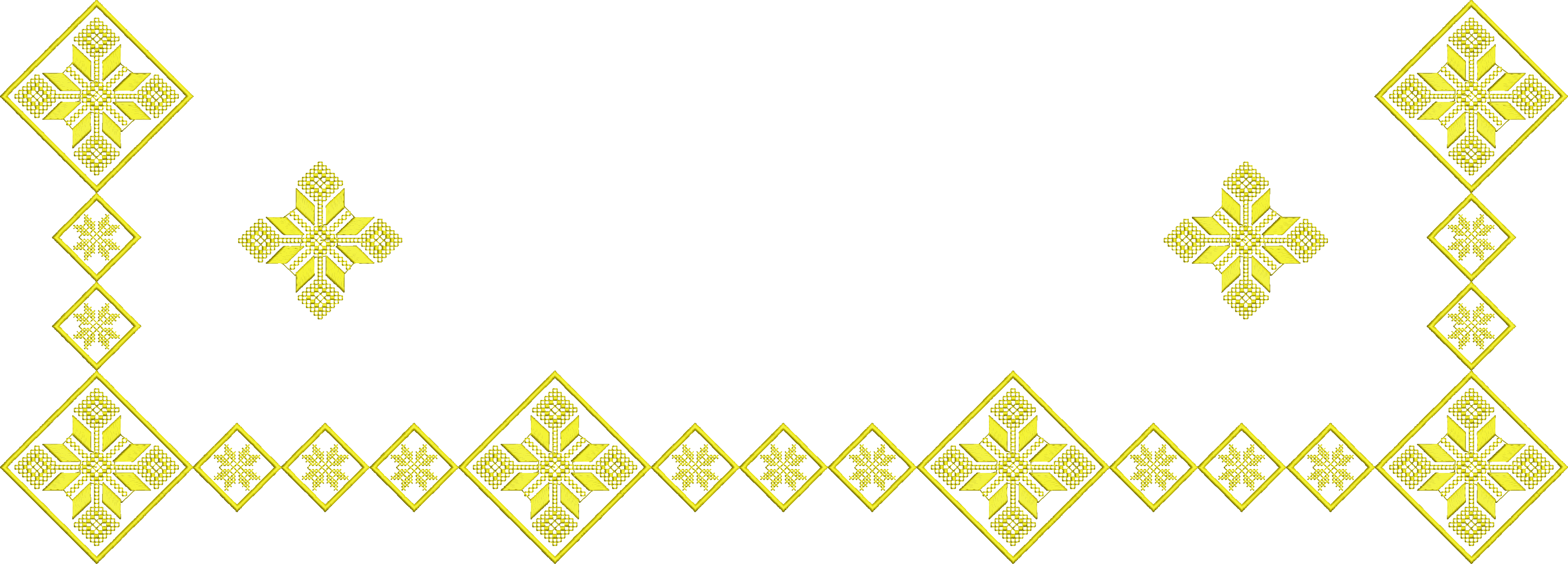 Embroidery design: A yellow embroidery border with repeating geometric diamond motifs.
