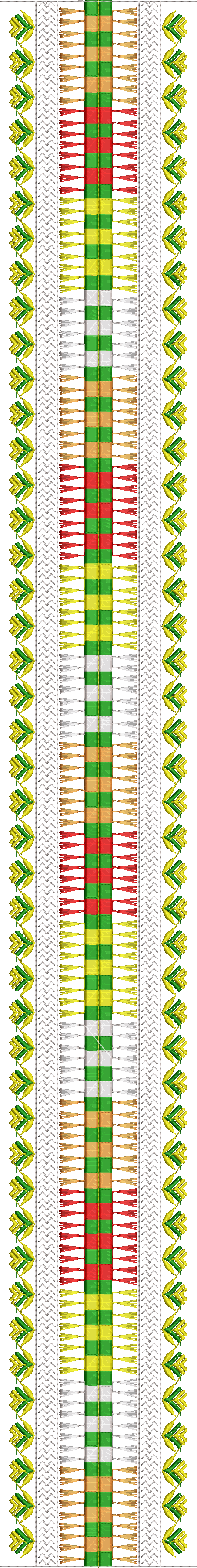 Embroidery design: A vertical embroidery border or trim with symmetrical, repeating ornamental sides featuring yellow and green leaf motifs