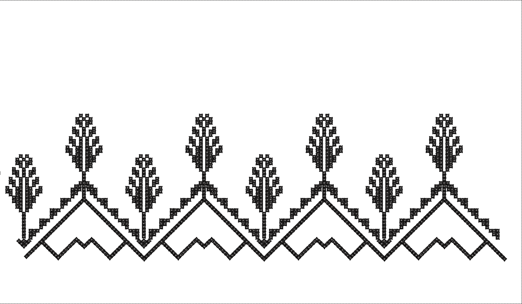 Embroidery design: A black and white geometric border design with repeating stylized tree or flame motifs, suitable for traditional or ethn