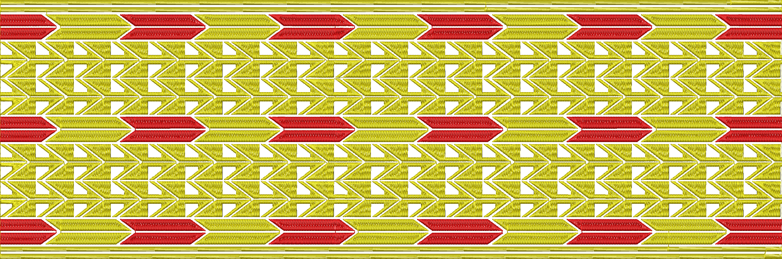 Embroidery design: A decorative embroidery border design with repeating red and yellow chevron and stripe patterns.