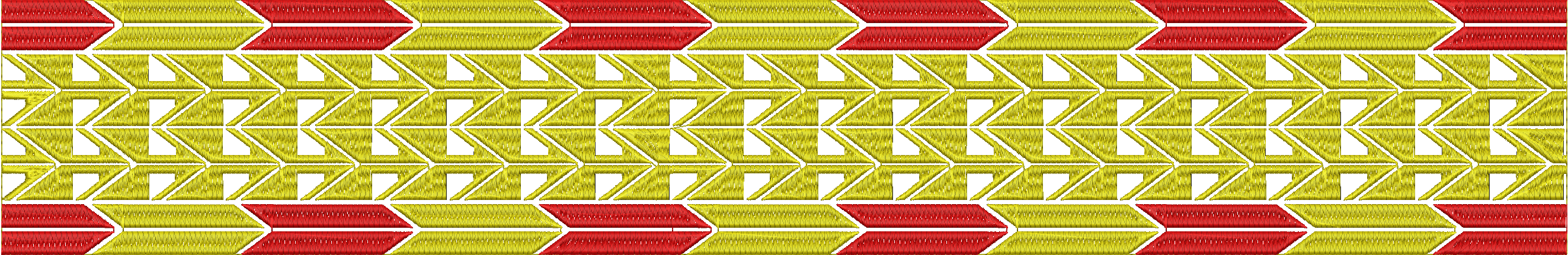 Embroidery design: A decorative border embroidery design featuring repeating red and yellow chevron or arrow-like geometric shapes.