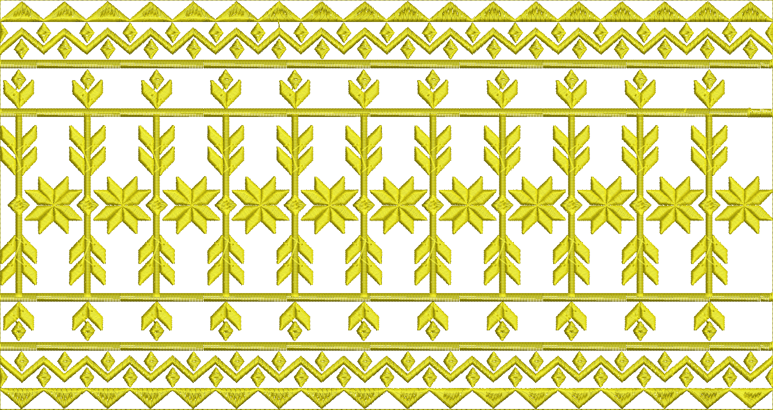 Embroidery design: A decorative gold embroidery border featuring repeating geometric and ornamental motifs, including diamond and chevron p