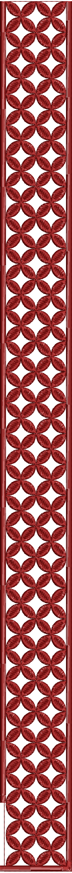 Embroidery design: A repeating geometric ornamental border design in maroon.