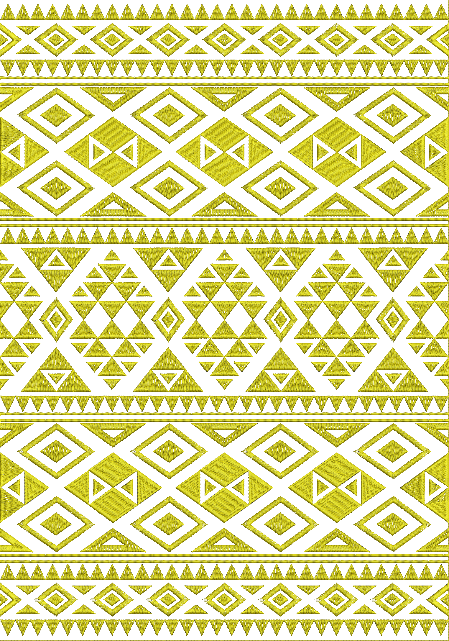 Embroidery design: A repeating yellow geometric embroidery design with diamond and chevron motifs, suitable for a border.