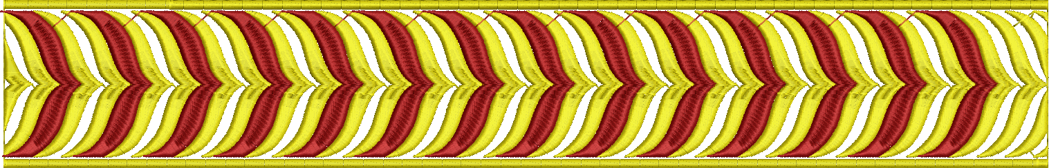 Embroidery design: A repeating border design with alternating yellow and red wave-like stripes, enclosed by a thin yellow line on the top a