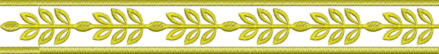Embroidery design: A golden embroidery border design featuring a repeating symmetrical pattern of leaves and oval shapes along a central st