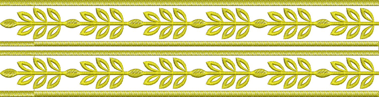 Embroidery design: A decorative embroidery border with a repeating pattern of gold leaves and stems.