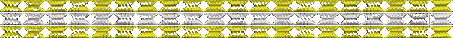 Embroidery design: A repeating, symmetrical border design with diamond motifs in golden yellow and silver.