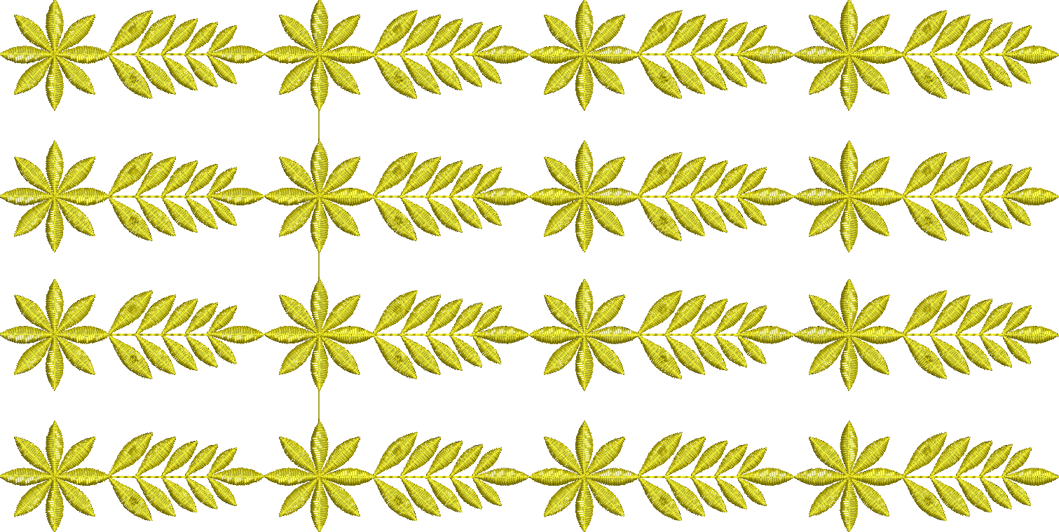 Embroidery design: A repeating ornamental border design with symmetrical arrangements of gold floral and leaf motifs.