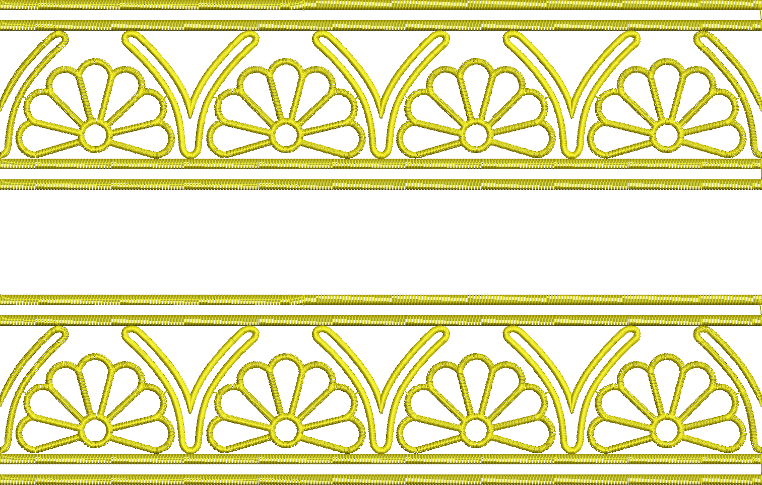 Embroidery design: A decorative, ornamental, and traditional yellow border with a repeating, symmetrical floral and geometric pattern.