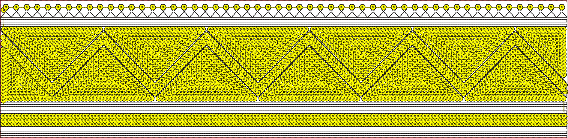 Embroidery design: A decorative yellow and black embroidery border with a repeating geometric pattern featuring chevron and circular motifs