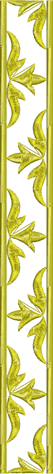 Embroidery design: A vertical border embroidery design in golden yellow, featuring repeating geometric and ornamental elements with a symme