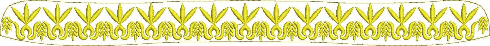Embroidery design: A decorative gold border embroidery design with repeating symmetrical motifs of stylized leaves and scrollwork.