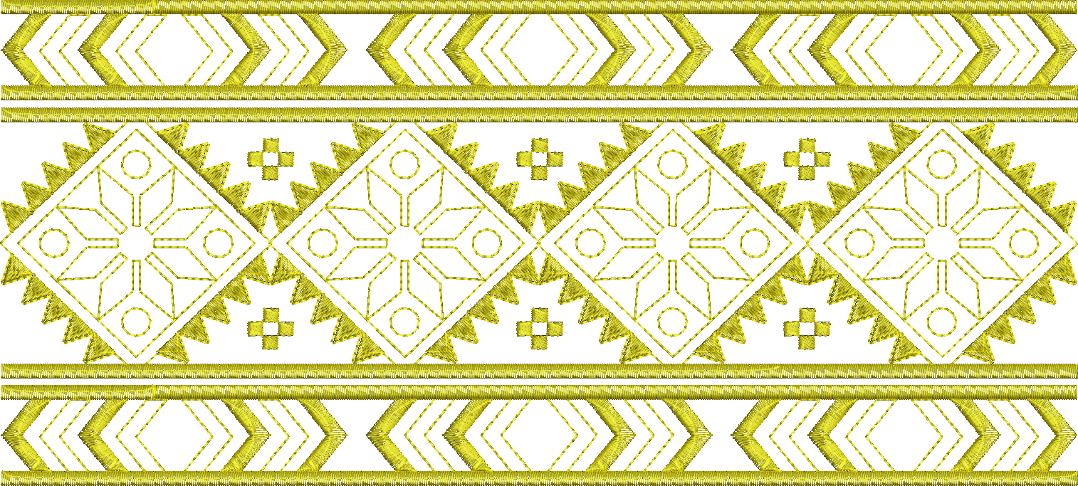 Embroidery design: A decorative horizontal embroidery border with repeating geometric patterns including diamonds, chevrons, and star motif