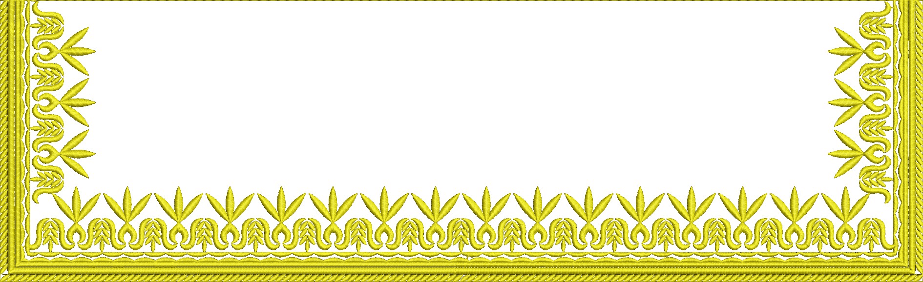 Embroidery design: A decorative gold embroidery border with repeating symmetrical geometric and foliate motifs.